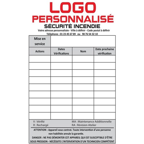 Lot de 500 Étiquettes de maintenance personnalisées 90 X 120 mm