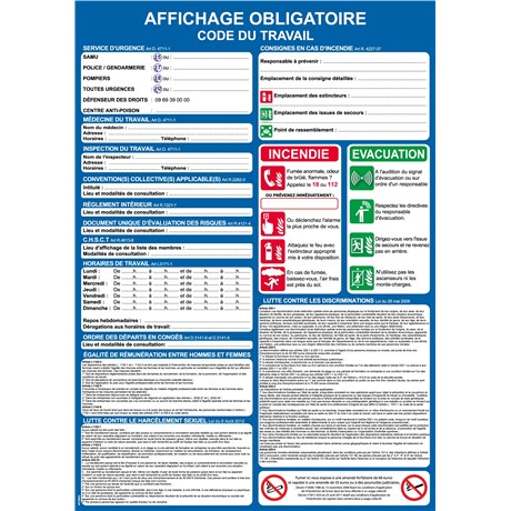 Panneau Code du travail - Information du salarié - Format A2