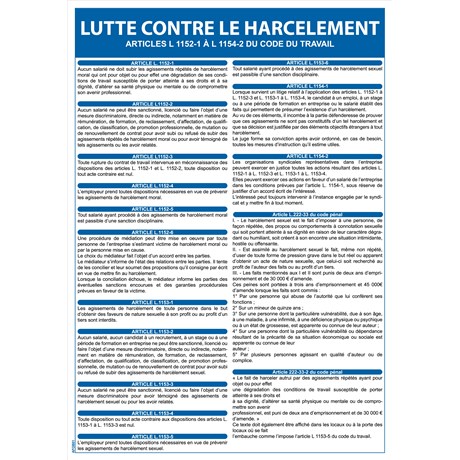 Panneau obligatoire lutte contre le harcèlement au travail - Format A4