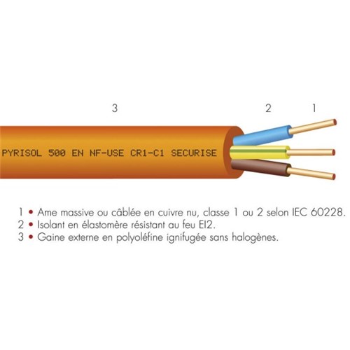 100 mètres de câble électrique résistant au feu - 3G1.5mm2 - CR1-C1