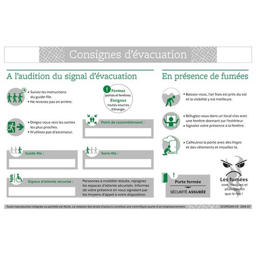 Consigne de sécurité "Consignes d'évacuation" - Format A4