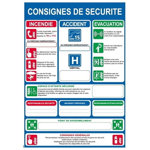 Consigne de sécurité obligatoire Bleue - Format A3