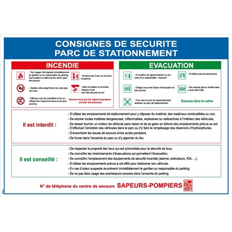 Consignes parc de stationnement Horizontal - PVC A4