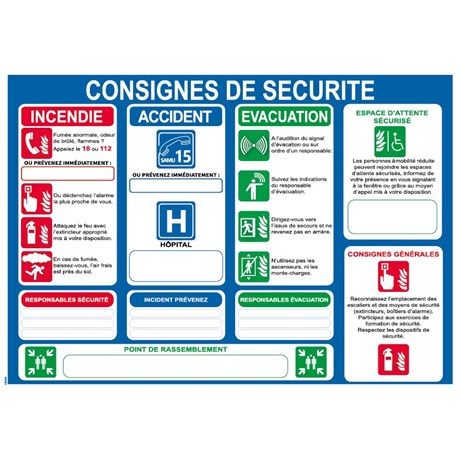 Consignes de sécurité Horizontale - PVC A4