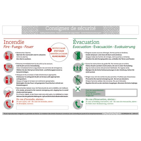 Consigne de sécurité "Consignes de sécurité hôtel 4 Langues"