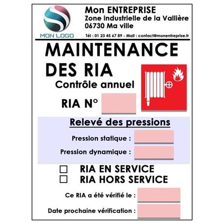 10 Etiquettes de contrôle pour RIA personnalisées - Taille 90 X 120 mm