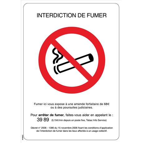 Panneau "Interdiction de fumer" - Format A4