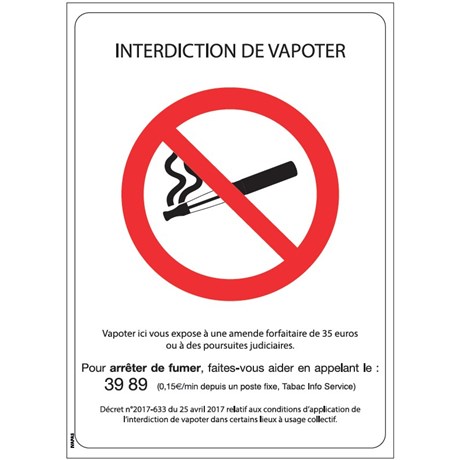 Panneau PVC "Interdiction de vapoter" - Format A5