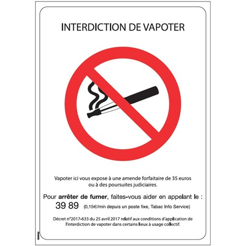 Panneau PVC "Interdiction de vapoter" - Format A5