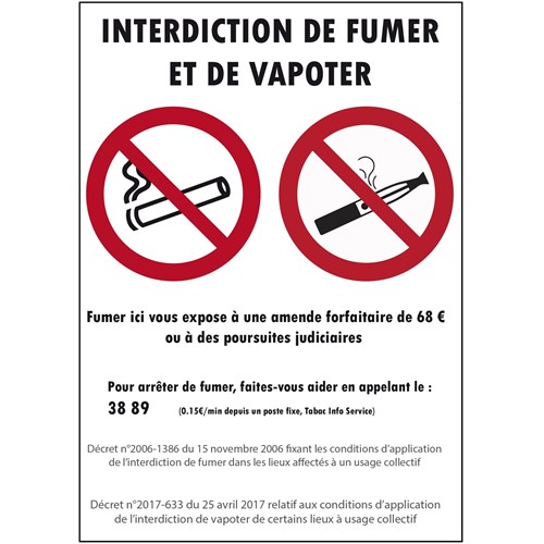 Sticker "interdiction de vapoter et de fumer" Format A4