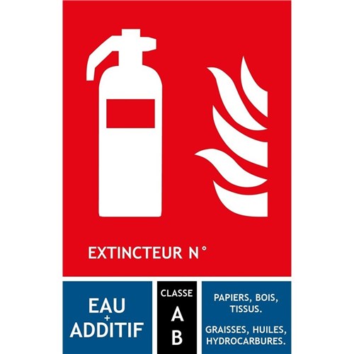 Lot de 10 Panneau pictogramme extincteur eau pulvérisée additif 125 x 190