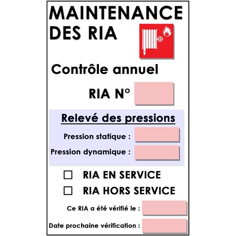 Lot de 10 Etiquettes de maintenance pour RIA - Taille 70 X 115 mm