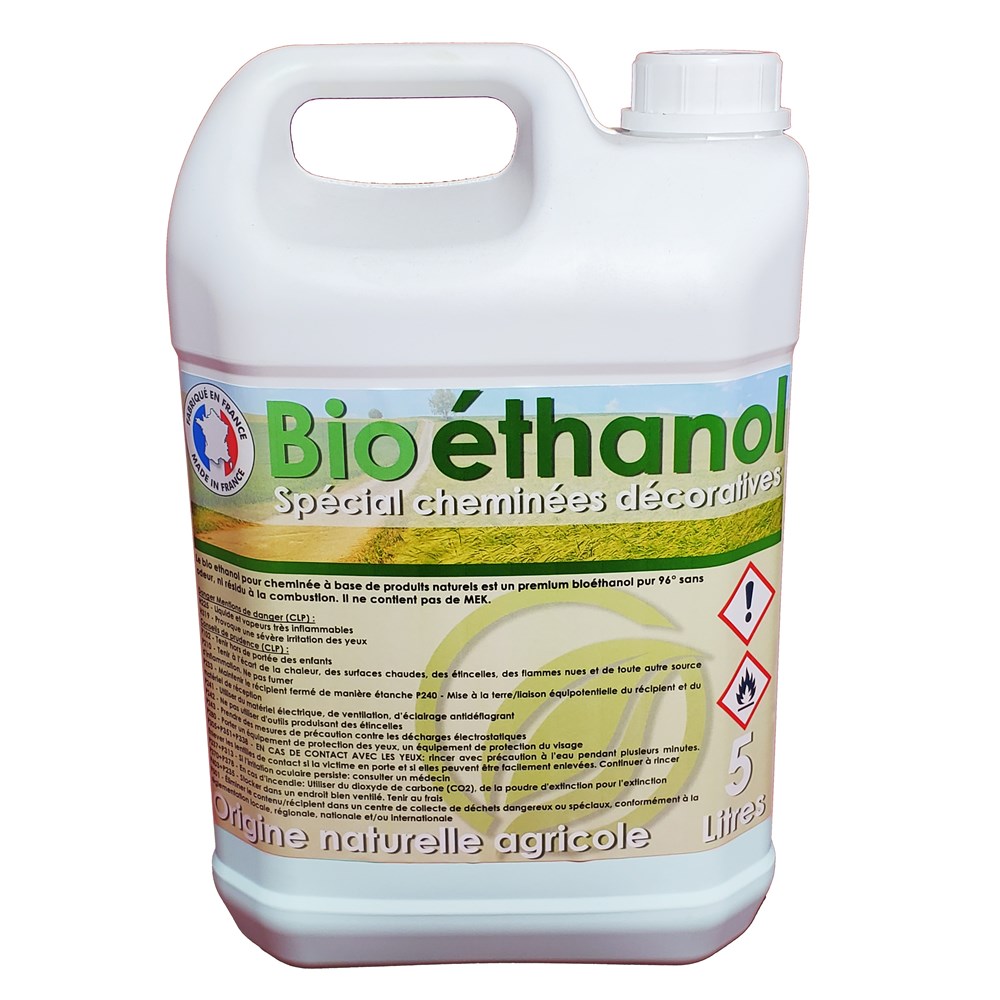 Bioéthanol à 96,6% dénaturé 5L Pour les lampes Cheminées sans