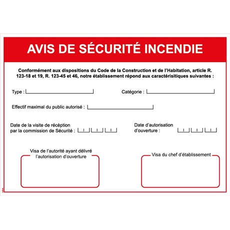 Avis de sécurité incendie - PVC A4