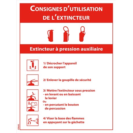 Consigne de "Utilisation des extincteurs Pression Auxiliaire" A5