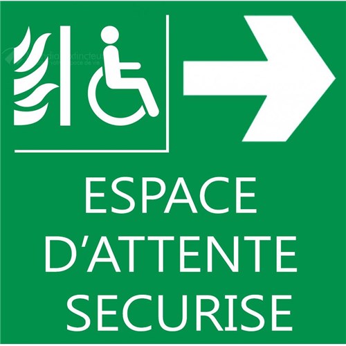 Panneau "espace d'attente sécurisé" PMR - 200 X 200 mm - Droite