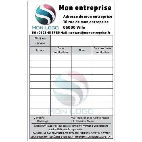 Lot de 1000 Étiquettes de maintenance personnalisées 90 X 120 mm