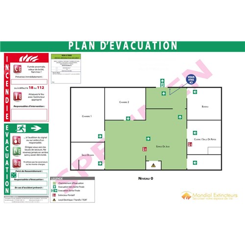 Plan d'évacuation PVC 2 mm - standard format A3