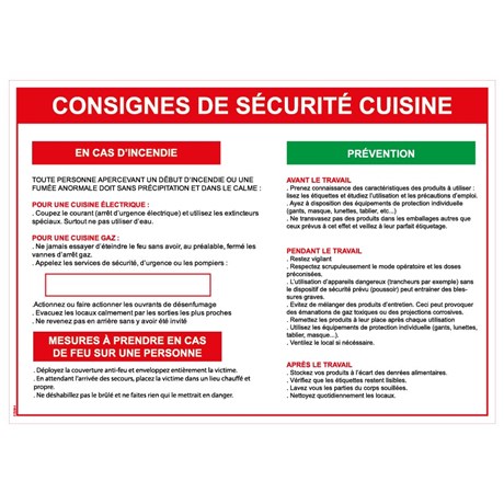 Consigne de sécurité Cuisine - Format A4