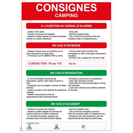 Consignes de sécurité Camping - Format A4