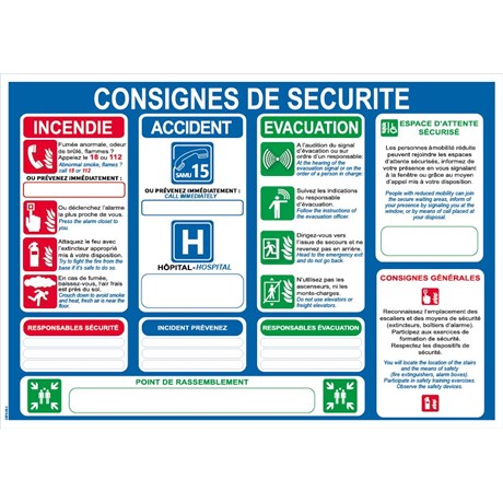 Consignes de sécurité français/anglais - Format A4A4