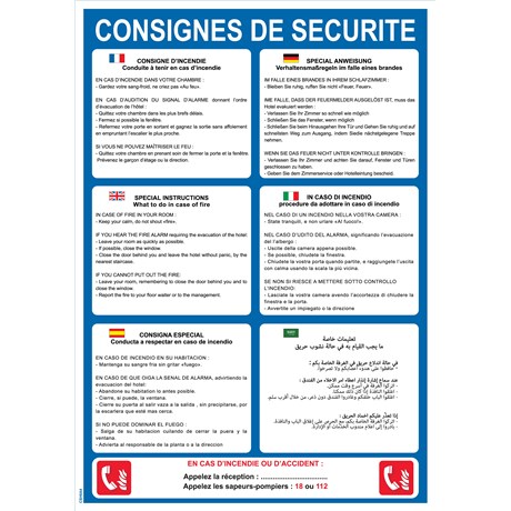 Consignes de sécurité 6 langues - Format A4