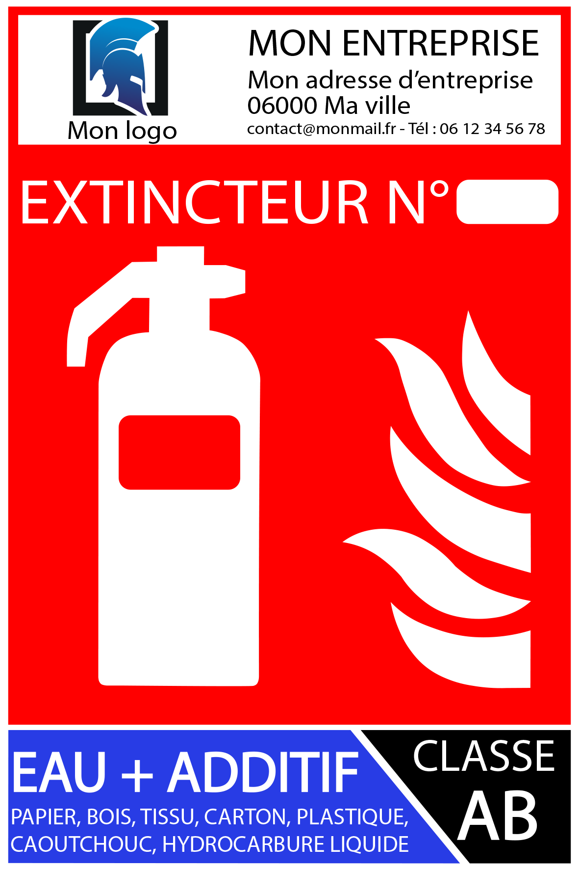 Panneau extincteur eau + additif classe AB